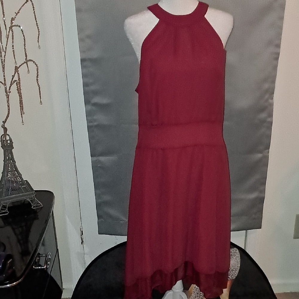 Red Tiered High Low Halter Dress for Cocktail